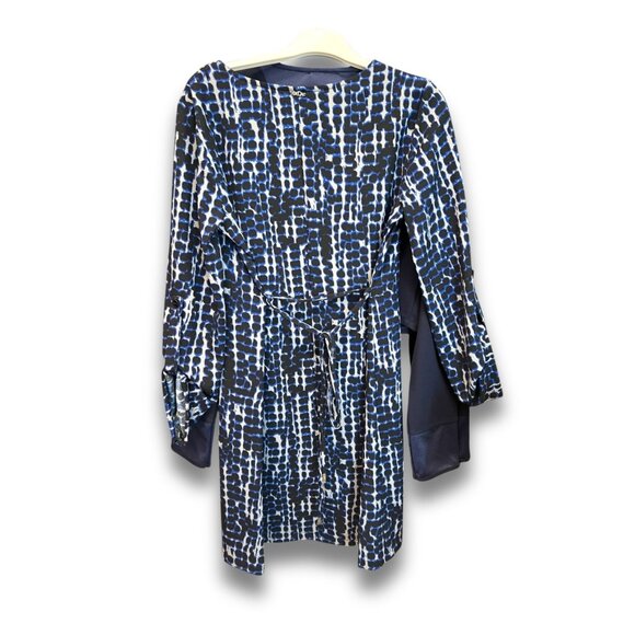 Deca Paris Longsleeve Printed Dress - Abstract Blue & Black Pattern Size S Made - Picture 3 of 5